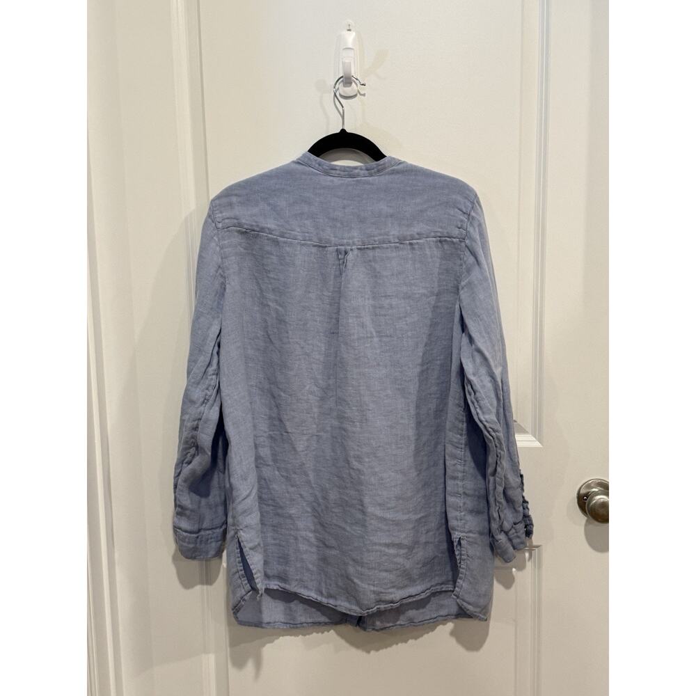 J Jill Love Linen Roll Tab Sleeve Blue Vacation Resort Tunic Top Shirt Sz XL - Picture 2 of 8